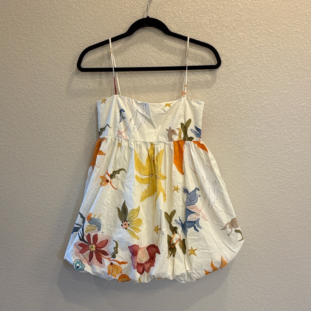 Zara White Floral Mini Dress with Yellow & Orange Accents